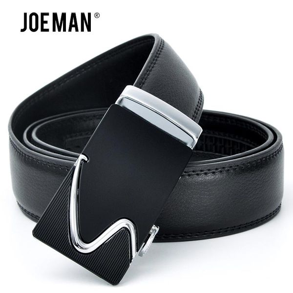 

automatic buckle belt for men quality cowskin genuine luxury leather men's belts strap black dark brown, Black;brown