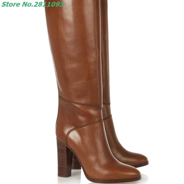 

boots 2021 european est large size over the knee brown block super high heel thin shoes round toe solid women keep warm, Black