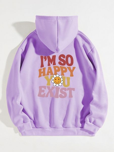 

slogan graphic drawstring thermal lined hoodie 52pn#, White;black