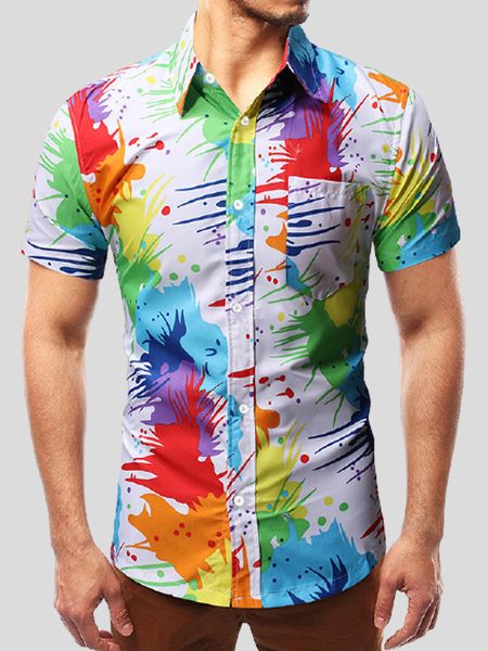 

men's shirts looe caual beach print multicolor plah ink hort leeve, White;black