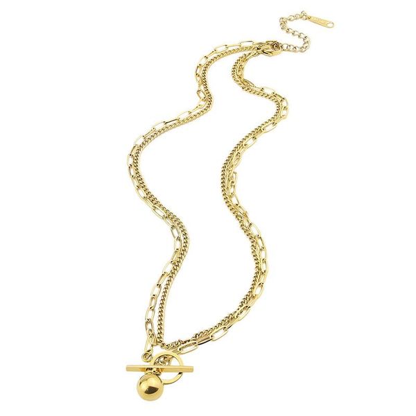 

exquisite double chain ball shape pendant necklace stainless steel gold color woman couple female jewelry girl gift necklaces, Silver