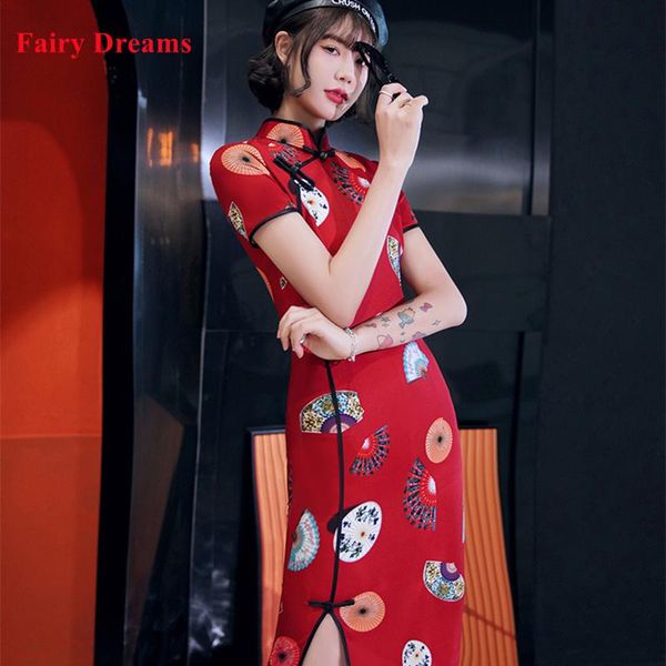 

daily improved cheongsam chinese style qipao retro short dress ethnic fashion lady clothing spring summer autumn casual wear, Red