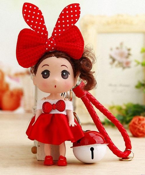 

keychains cute toys princess baby dolls bell keychain for girls keyring key holder bag charms kids leather strap fo-k032-red+bell, Silver