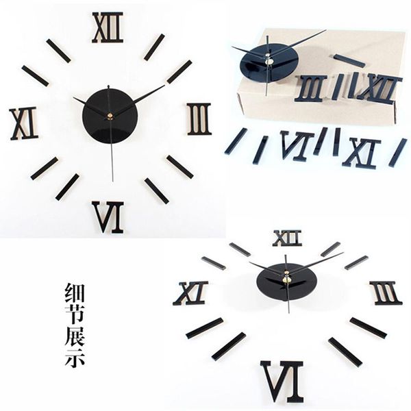 

wall clocks home decor 3d large clock living room bedroom decoration diy mirror silver art