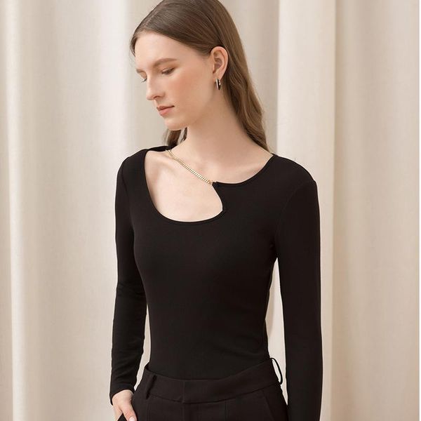

women's sweaters ladies hollow out knitted sweater o-neck long-sleeve solid chain pullover 2021 korean fashion elegant chic, White;black