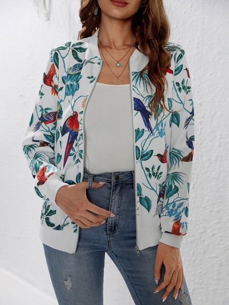 

emery rose bird and plant print bomber jacket s1ay#, Black;brown