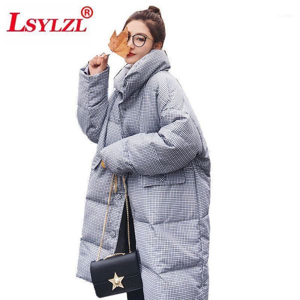 

fashion plaid cotton coat women winter casual loose thick female outerwear long sleeve straight park b9891, Black