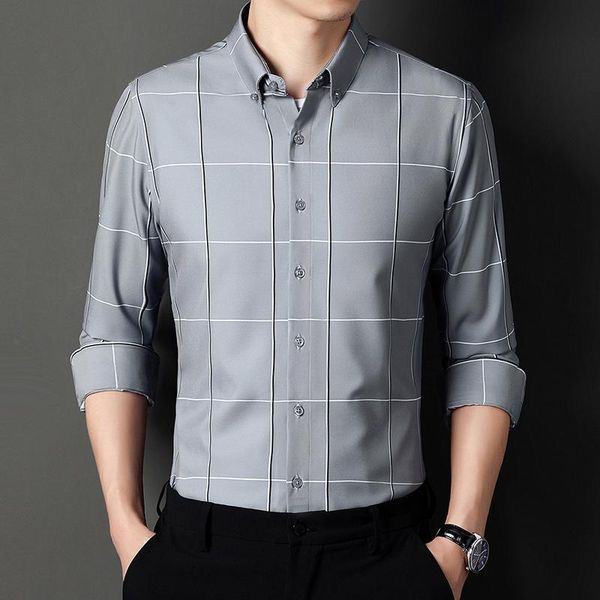 

men's casual shirts 2021 autumn harajuku slim fit button long sleeves square collar white black gray plaid simple classic