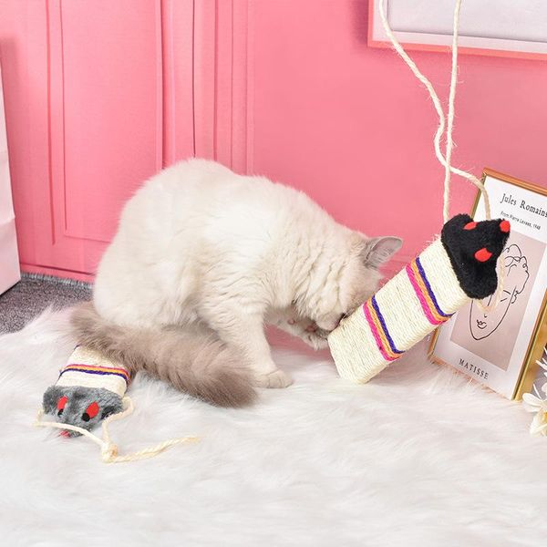 

cat toys goods for animals 2021 creative rope funny toy short plush simulation mouse sisal scratcher teeth grinding claw