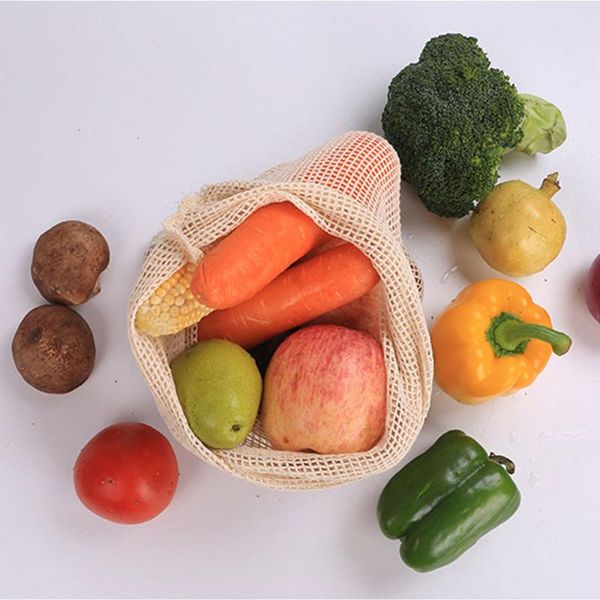 

hanging baskets vegetable bags cotton fruit and with drawstring reusable home 7 pcs kitchen storage mesh machine washable
