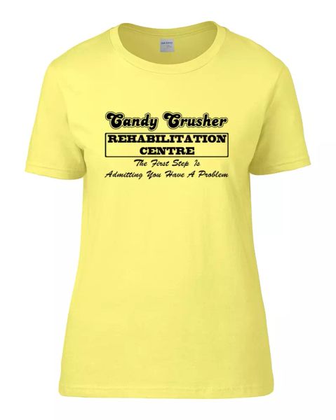 

candy crusher rehab centre- funny phone gamer women's t-shirt, White;black