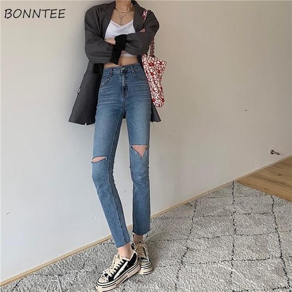 

women's jeans women blue skinny vintage high street ankle-length ripped fashion leisure slim college summer all-match mujer