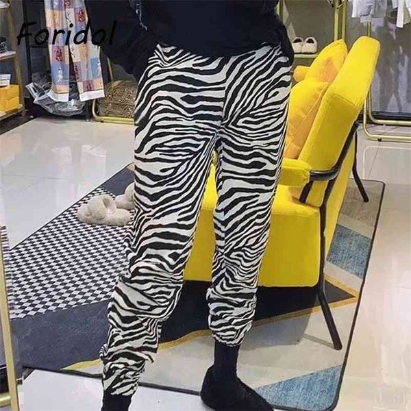 

foridol zebra print jogger pants casual streetwear pants for women hip hop harajuku long pants trousers new bottoms 210415, Black;white