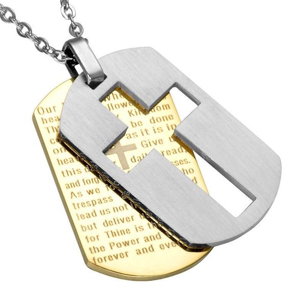 

pendant necklaces looker cross pendants christian jewelry bible lords prayer dog tags gold color stainless steel christmas gift for men, Silver