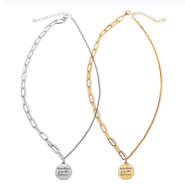 

fashion trend retro hip hop round tag pendant necklace men and women couple accessories valentine's day gift necklaces, Silver