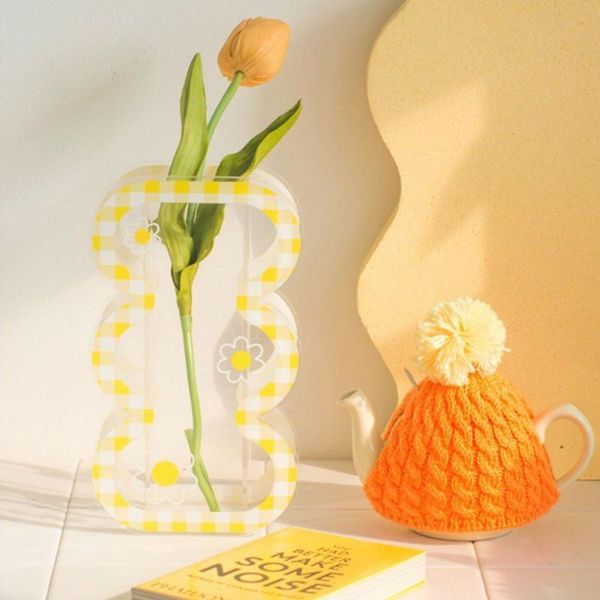 

vases home decoration flower arrangement deskacrylic vase plaid transparent