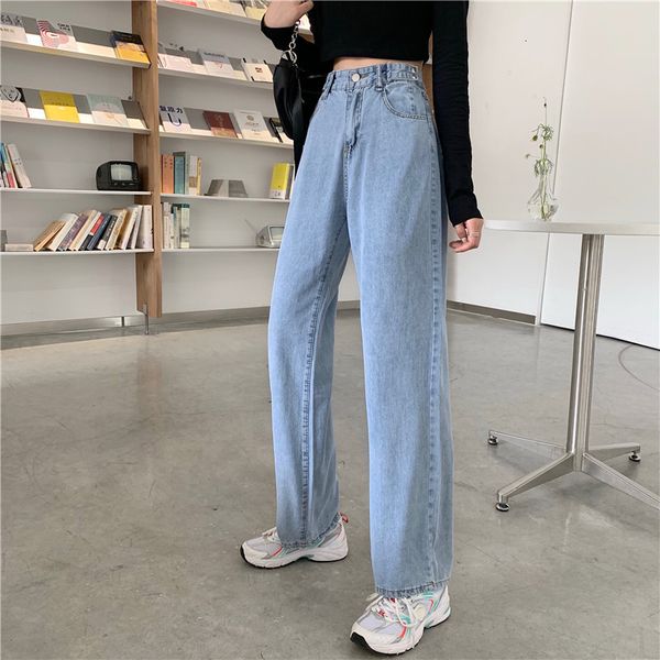 

women's jeans slpbly female jeans, cigarette case wide, new loose retro blue retro, high waist and leg, for spring bt3a