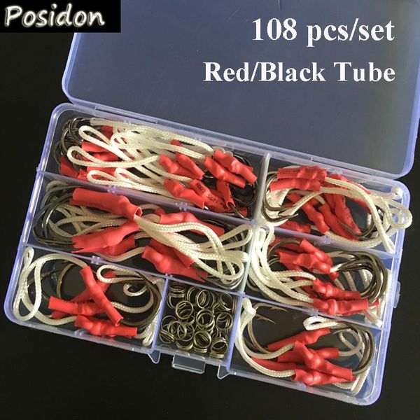 

fishing hooks posidon 108pcs/box 10827 stainless steel assist jig fish jigging bait with pe line split ring for sea