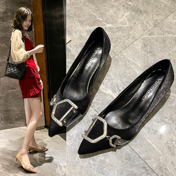 

dress shoes xixiyipin fashion 2021 bling crystal high thin heels solid women loafers pointed toe woman pumps summer office, Black