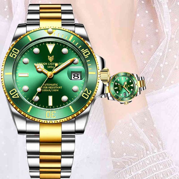 LIGE Damenuhren Top-Marke Luxus Casual Fashion Uhr Damen Automatikuhr Edelstahl Wasserdichte mechanische Armbanduhr 210517