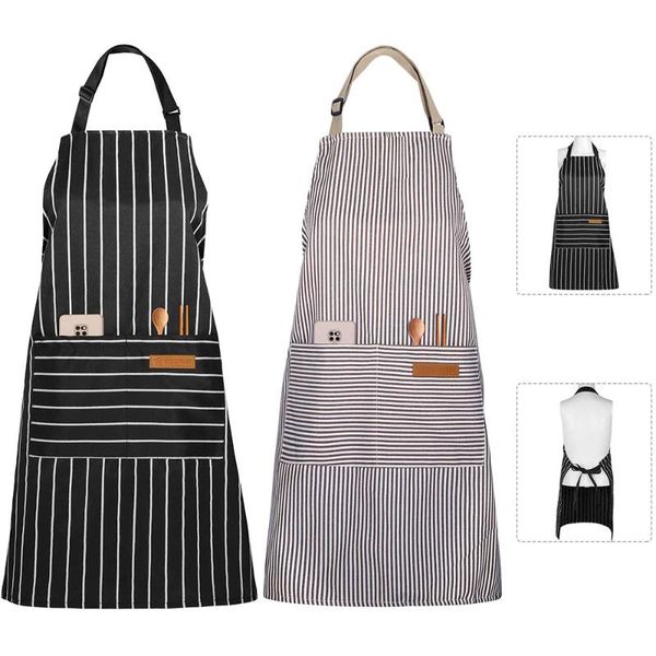 

aprons kitchen apron, cooking adjustable bib chef stripes apron with pocket for women and men home cooking, barbecue