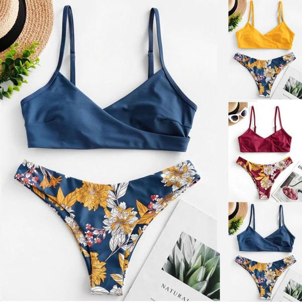 

two-piece suits bikini 2021 woman summer fashion women two piece flower print split sets plus size beachwear swimsuit maillot de bain