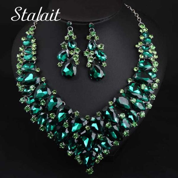 

big water drop full crystal wedding jewelry sets statement bridal silver color clavicle chain necklace birthday gift for women h1022