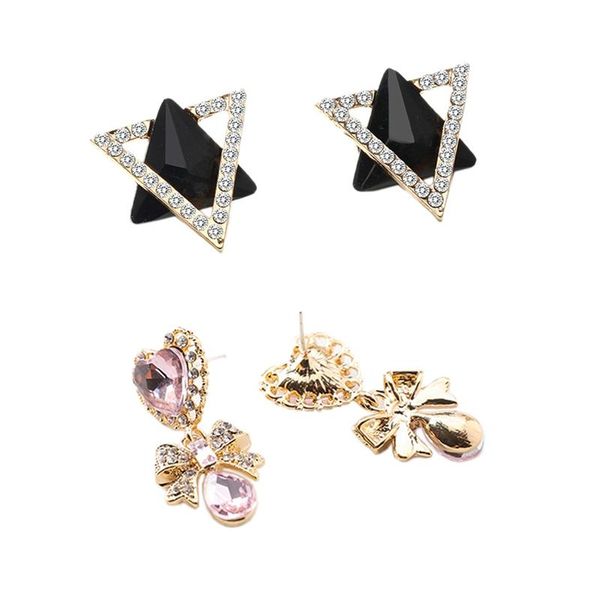 

pair fashion vintage simple geometric stud small earring & 1 rhinestone bowknot long earrings pink, Golden;silver