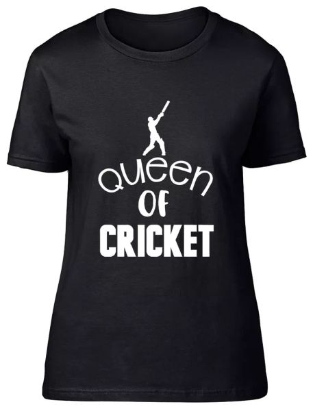 

Queen of Cricket Fitted Womens Ladies T Shirt, White;black