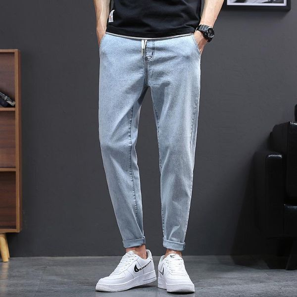 

men's jeans large size light-colored denim loose-fitting simple trousers casual daily fashion elasticity, Blue