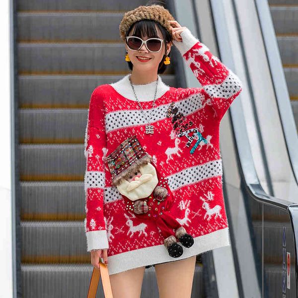 

sweater europe season autumn and red winter heavy industry female slow jacquard outer wear, White;black