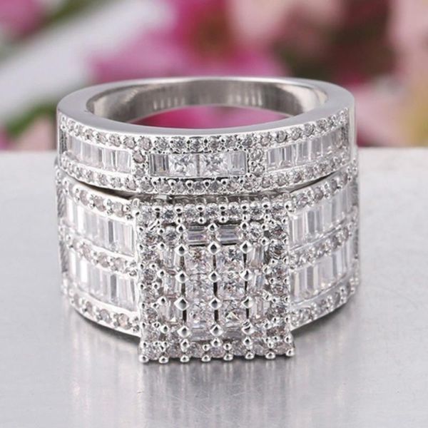 

luxury gorgeous women jewelry white zircon bridal couple rings for wedding engagement set gifts, Slivery;golden