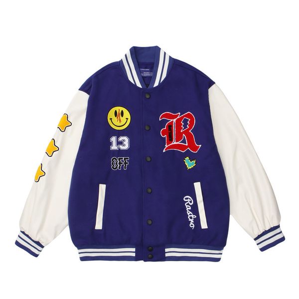

men's hoodies & sweatshirts letter embroidered plutonium leather sleeve sewn baseball suit ins street fashion mark loose collar contras, Black