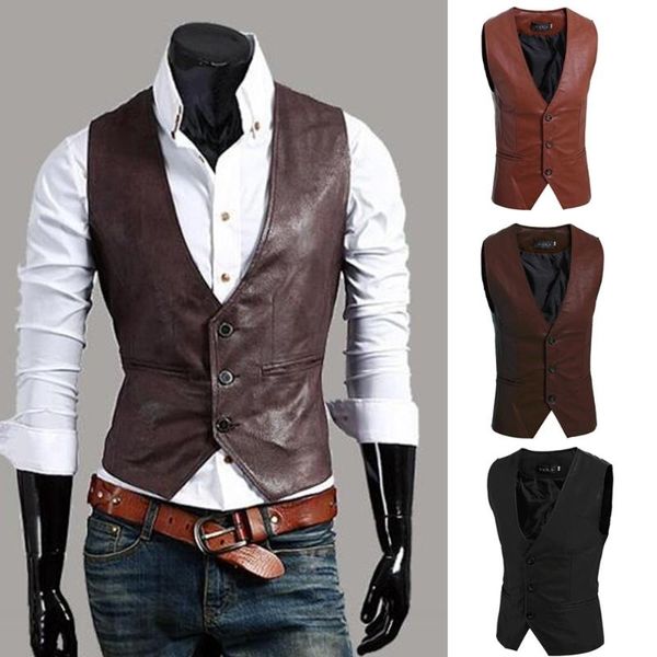 

men's vests zogaa vest simple and versatile leather slim fit, Black;white