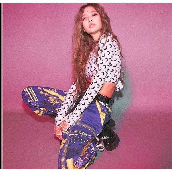 

crescent moon print long sleeve casual fitted t-shirt blackpink jennie style chic bodycon outfit spring shirt dropshipping 210401, White
