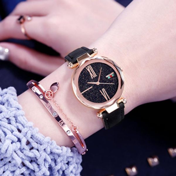 

wristwatches 2021 women watches ladies starry sky wrist watch fashion casual leather band quartz wristwatch female clock relogio feminino, Slivery;brown
