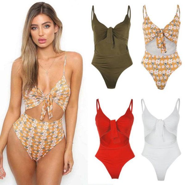 

one-piece suits 2021 brand women bandage bikini set push-up padded bra swimsuit bathing suit swimwear one piece 4 colors
