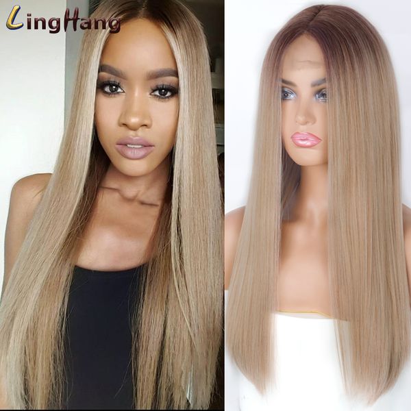 

long straight synthetic wig mixed brown and red long wigs for white /black women middle part nature wigsfactory direct