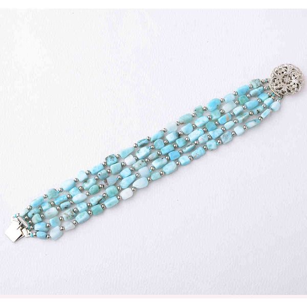

8" 5 strands natural square blue larimar bracelet, Golden;silver