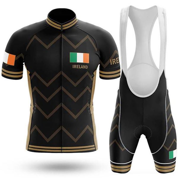 Rennsets Herren Irland Radtrikot Kurzarmanzug Uniform Schwarz Fahrradbekleidung Tragen Ropa Ciclismo Maillog