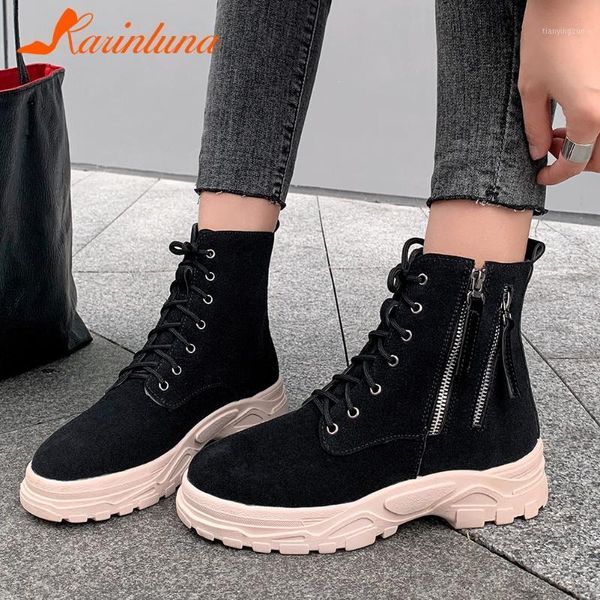 

boots karin 2021 fashion plus size 46 platform woman shoes lace up concise comfy cross-tied winter1, Black