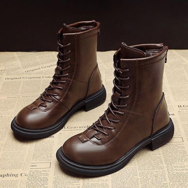 

boots female working boots genuine spring leather platform autumn pure all-match internal color increase ankle pqul, Black