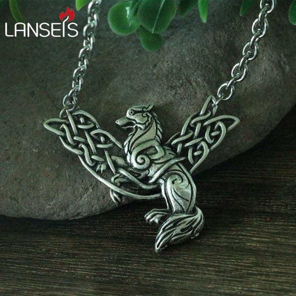 

pendant necklaces lanseis 1pcs viking celt wolf men necklace pictish animals jewelry norse fenrir symbol, Silver