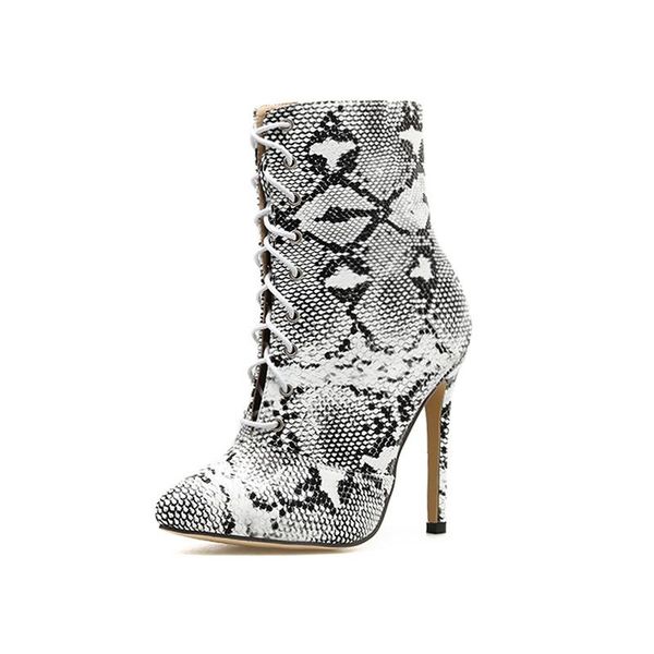 

boots women serpentine cross strap pointed shoes snake lace-up booties pour woman, Black