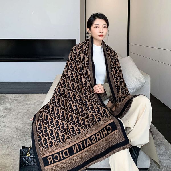 

scarf letter d cashmere autumn winter fashion thickened warm office dual-purpose shawl women, Blue;gray