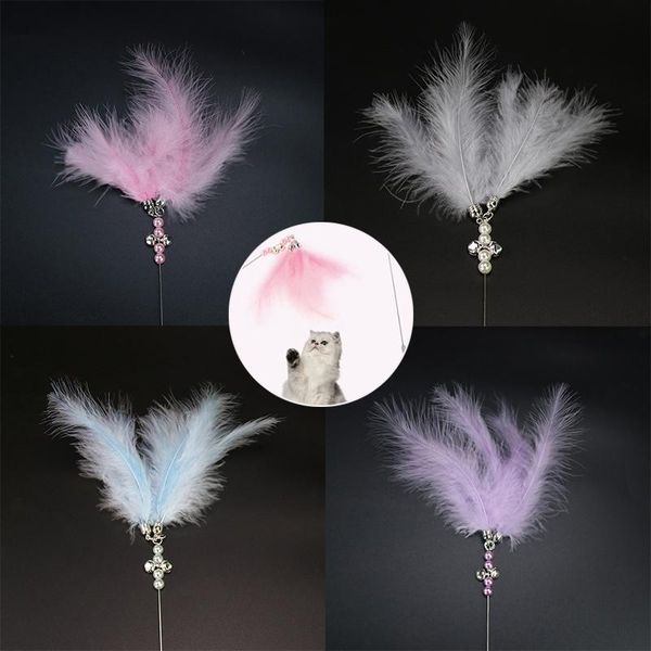 

wand cat teaser bell stick interactive toy feather kitten toys natural fairy colorful pet supplies