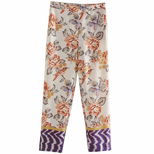 

floral print summer ankle length straight pants fashion elastic spliced high waist women casual trousers female thin 210604, Black;white