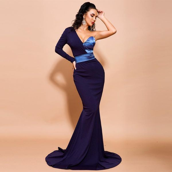 

casual dresses maxi dress elegant celebrity fashion night club party women one-shoulder long sleeve plus size autumn winter, Black;gray