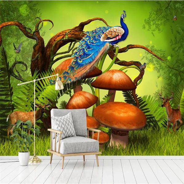 

wallpapers custom any size primeval forest peacock deer background mural for living room bedroom walls 3d wall papers home decor
