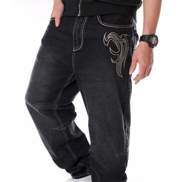 

men's jeans hip-hop clothing washed loose skateboard pants plus size, Blue
